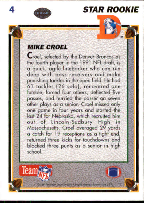 1991 Upper Deck #4 Mike Croel RC back image
