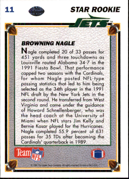 1991 Upper Deck #11 Browning Nagle RC back image