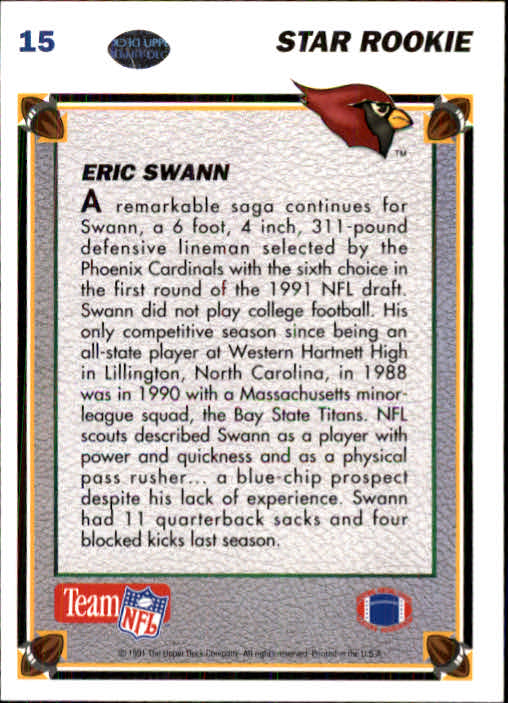 1991 Upper Deck #15 Eric Swann RC back image
