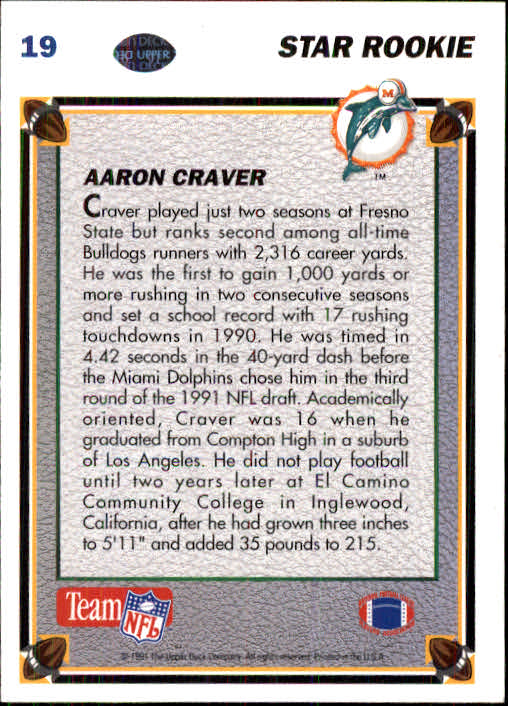 1991 Upper Deck #19 Aaron Craver RC back image