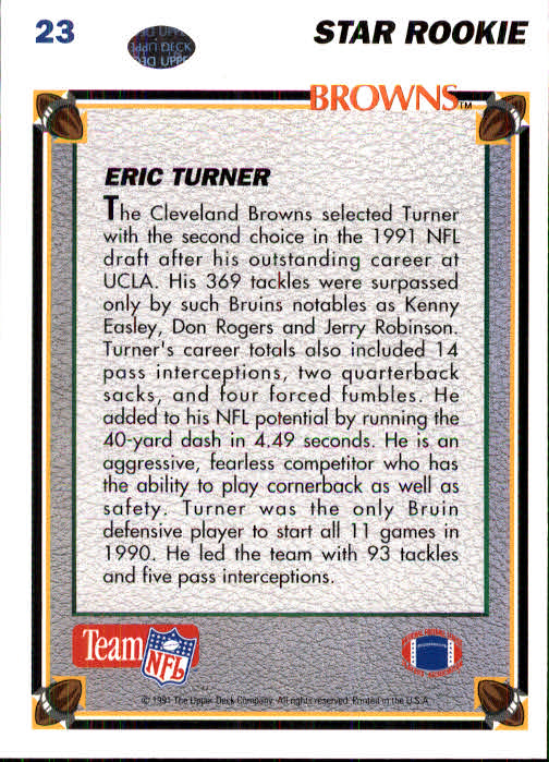 1991 Upper Deck #23 Eric Turner RC back image
