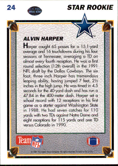 1991 Upper Deck #24 Alvin Harper RC back image
