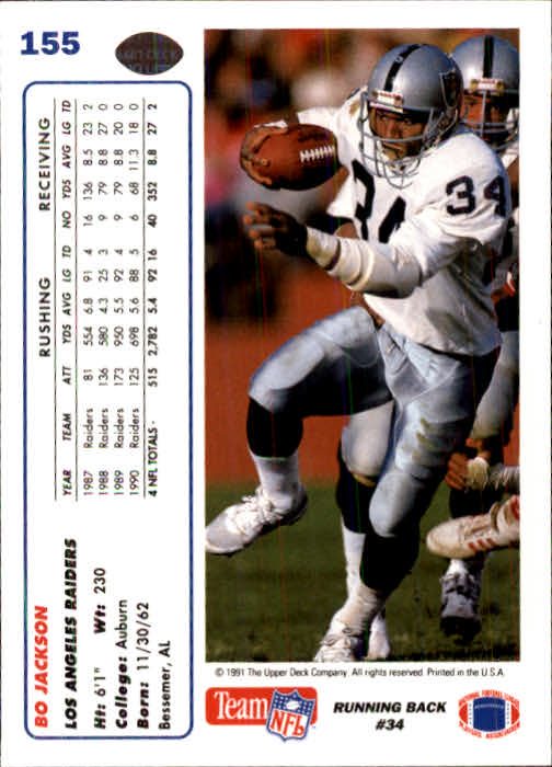 bo jackson upper deck 155 Values - MAVIN