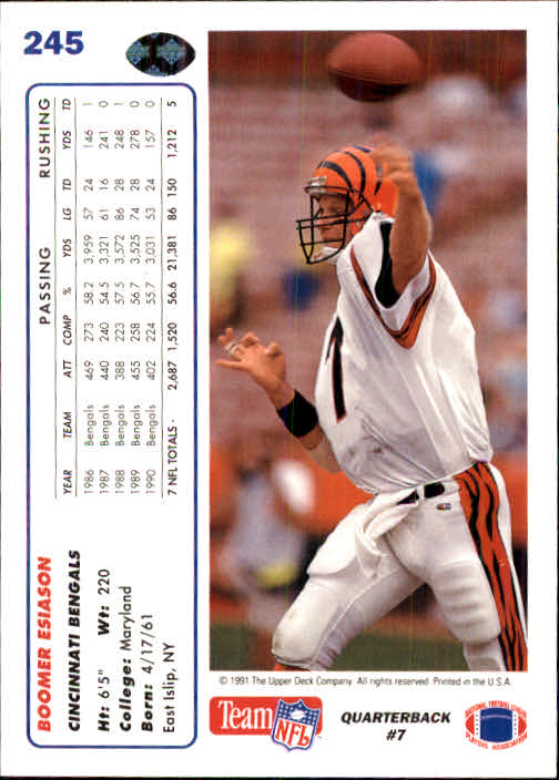 1991 Upper Deck #245 Boomer Esiason back image