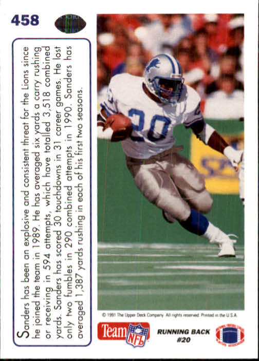 1991 Upper Deck #458 Barry Sanders MVP back image