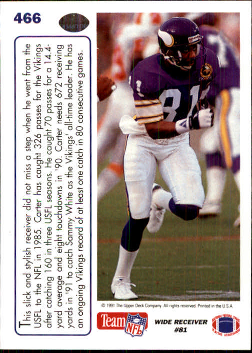 1991 Upper Deck #466 Anthony Carter MVP back image