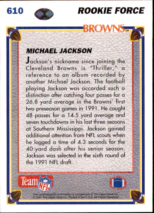 1991 Upper Deck #610 Michael Jackson WR RC back image