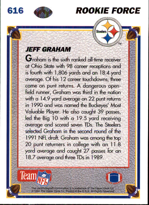 1991 Upper Deck #616 Jeff Graham RC back image