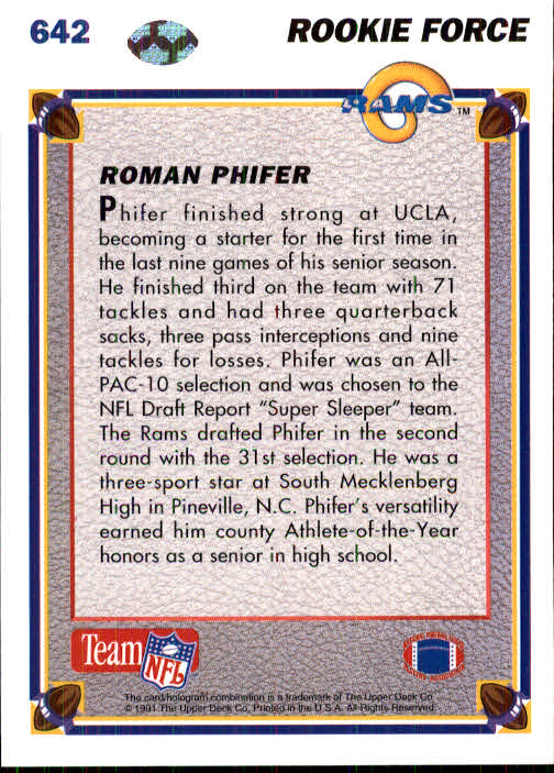 1991 Upper Deck #642 Roman Phifer RC back image