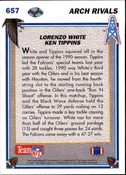 1991 Upper Deck #657 Ken Tippins AR/Lorenzo White back image