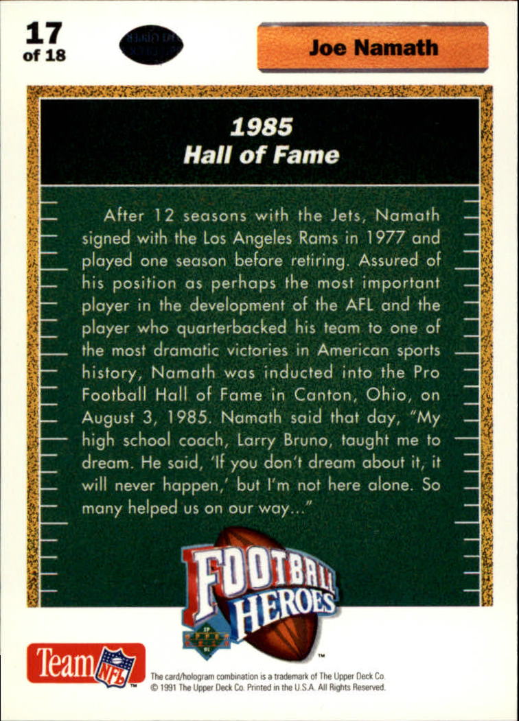 1991 Upper Deck Joe Namath Heroes #17 Joe Namath back image