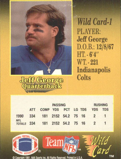 1991 Wild Card #1 Jeff George back image