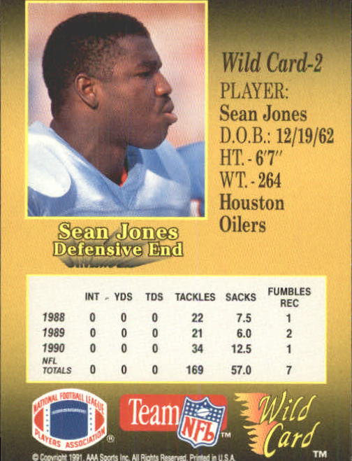 1991 Wild Card #2 Sean Jones back image