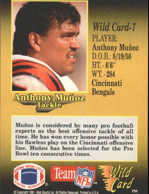 1991 Wild Card #7 Anthony Munoz back image