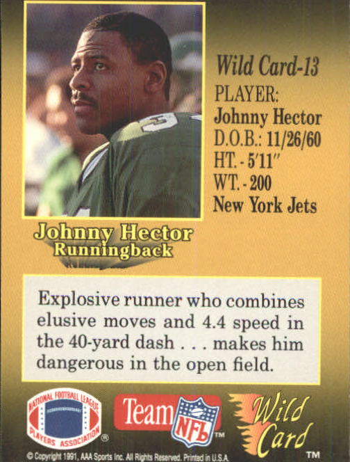 1991 Wild Card #13 Johnny Hector back image