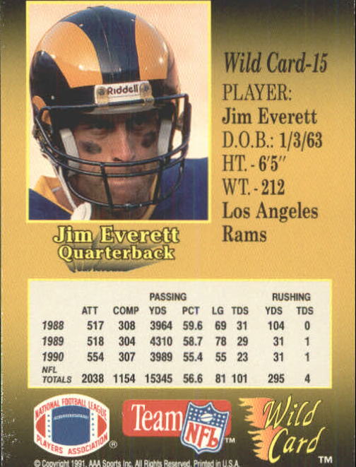 1991 Wild Card #15 Jim Everett back image