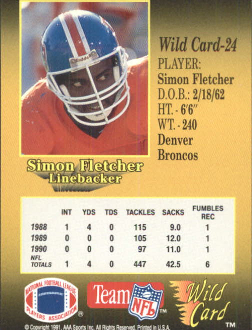 1991 Wild Card #24 Simon Fletcher back image
