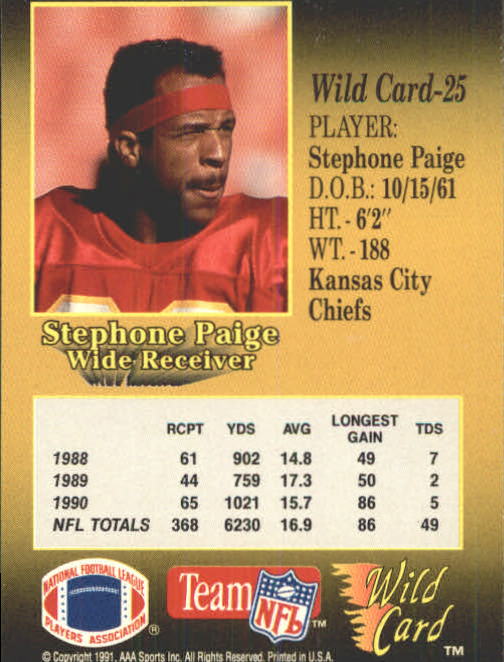 1991 Wild Card #25 Stephone Paige back image