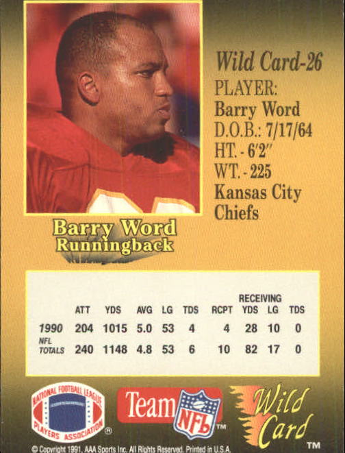 1991 Wild Card #26 Barry Word back image