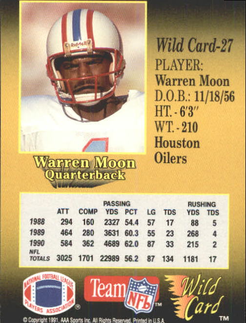 1991 Wild Card #27 Warren Moon back image