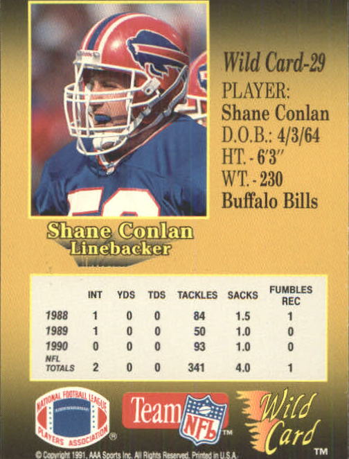 1991 Wild Card #29 Shane Conlan back image