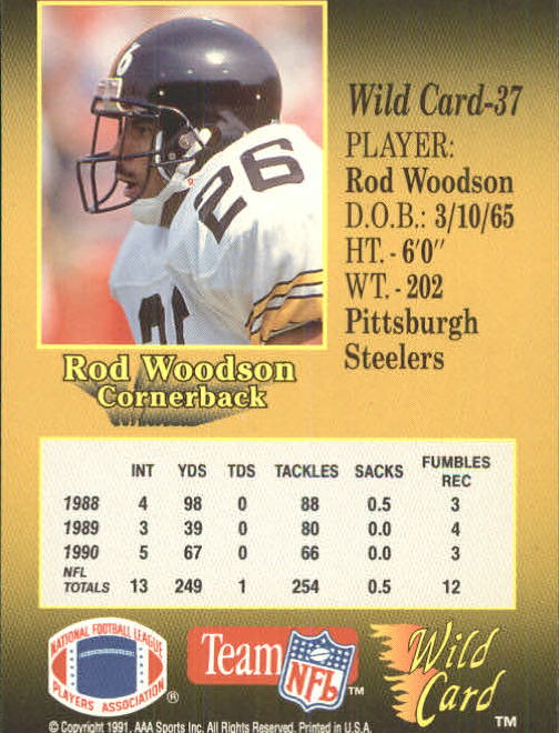 1991 Wild Card #37 Rod Woodson back image