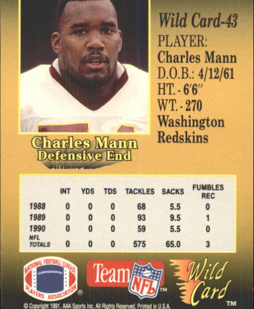 1991 Wild Card #43 Charles Mann back image