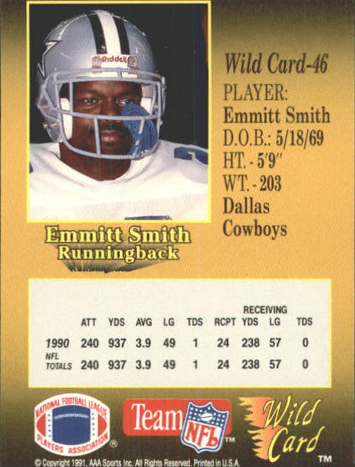 1991 Wild Card #46 Emmitt Smith UER back image