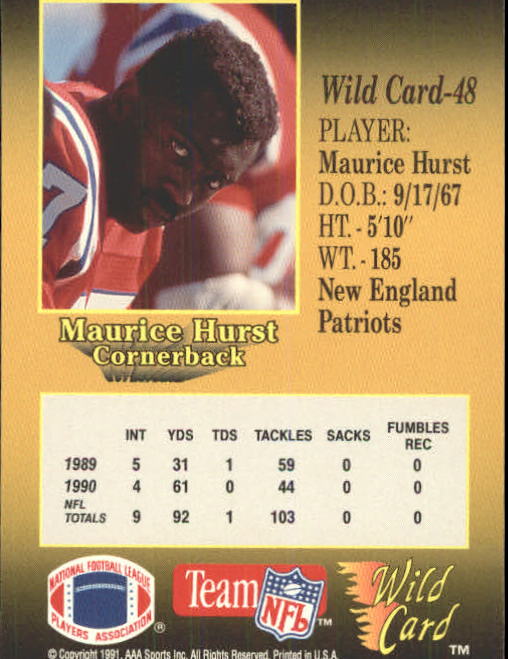 1991 Wild Card #48 Maurice Hurst back image