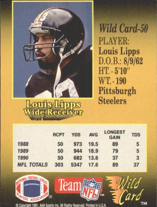 1991 Wild Card #50 Louis Lipps back image
