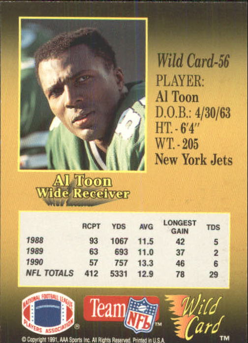 1991 Wild Card #56 Al Toon back image