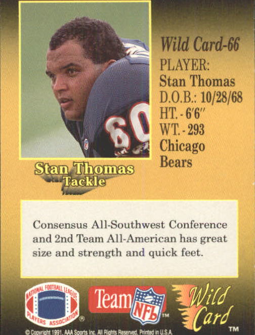 1991 Wild Card #66 Stan Thomas back image
