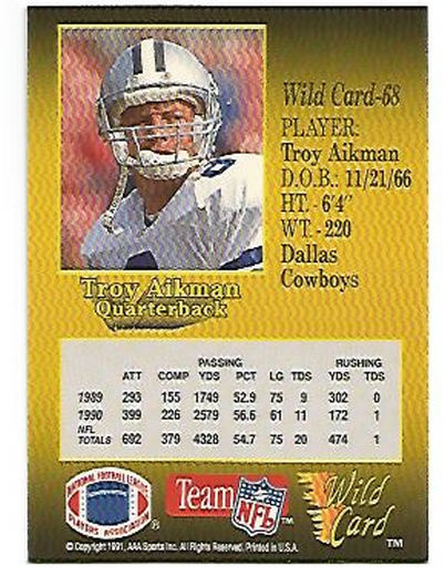 1991 Wild Card #68 Troy Aikman back image