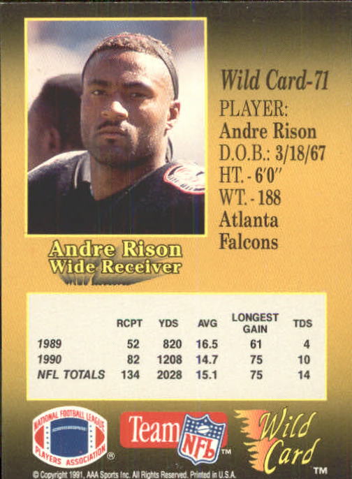 1991 Wild Card #71 Andre Rison back image