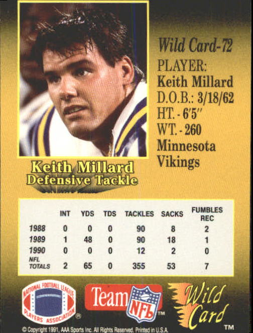 1991 Wild Card #72 Keith Millard back image