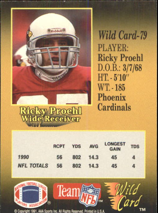 1991 Wild Card #79 Ricky Proehl back image