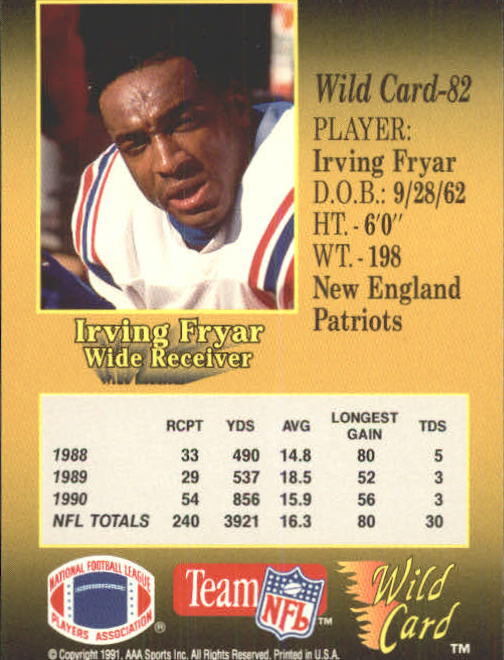 1991 Wild Card #82 Irving Fryar back image