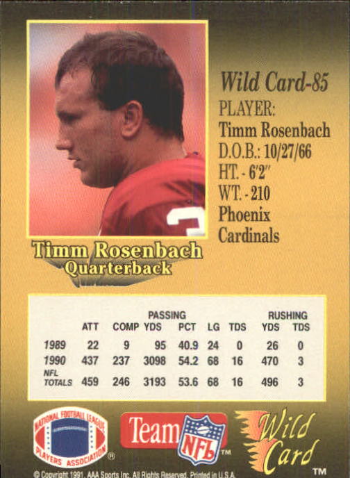 1991 Wild Card #85 Timm Rosenbach back image