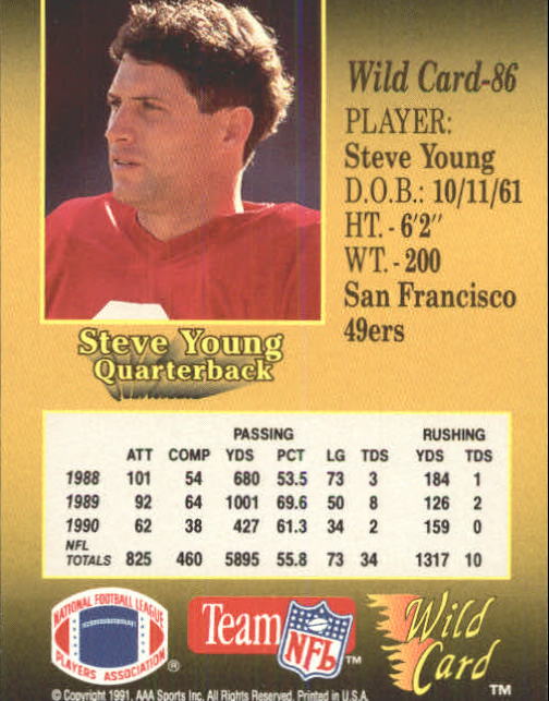 1991 Wild Card #86 Steve Young back image