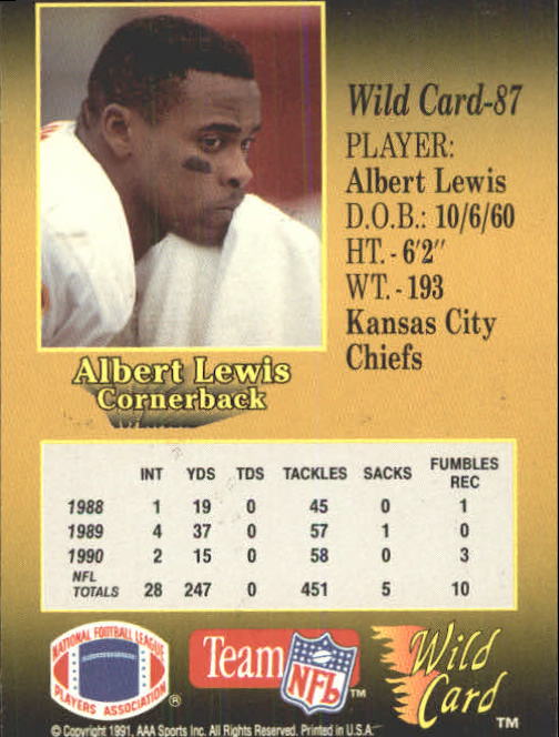 1991 Wild Card #87 Albert Lewis back image