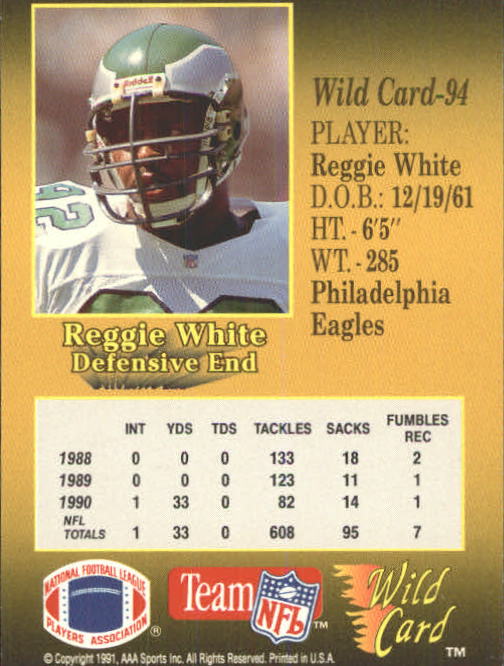 1991 Wild Card #94 Reggie White back image