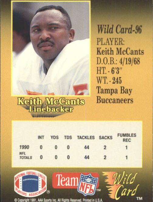 1991 Wild Card #96 Keith McCants back image
