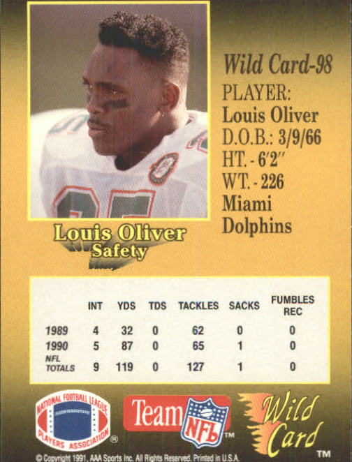 1991 Wild Card #98 Louis Oliver back image