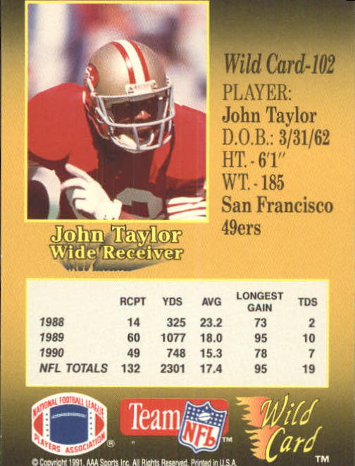 1991 Wild Card #102 John Taylor back image