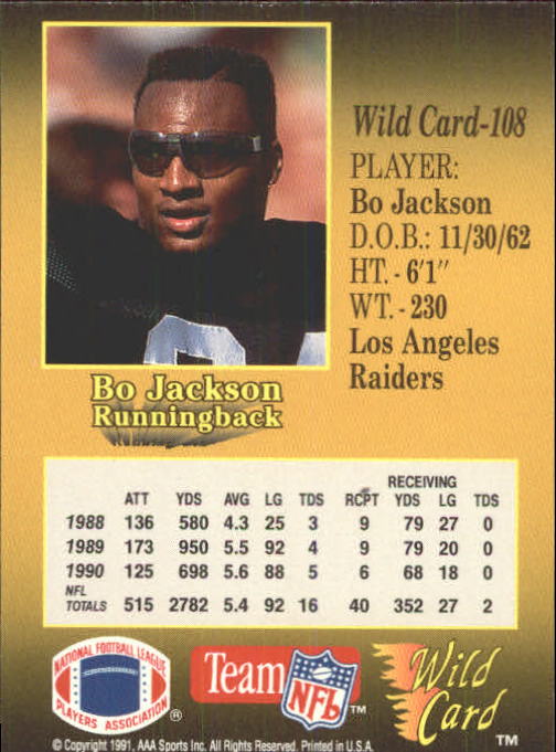 Bo Jackson [1000 Stripe] #108 Prices, 1991 Wild Card