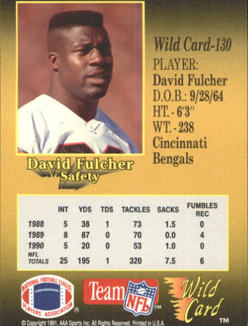 1991 Wild Card #130 David Fulcher back image