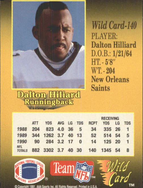 1991 Wild Card #140 Dalton Hilliard back image