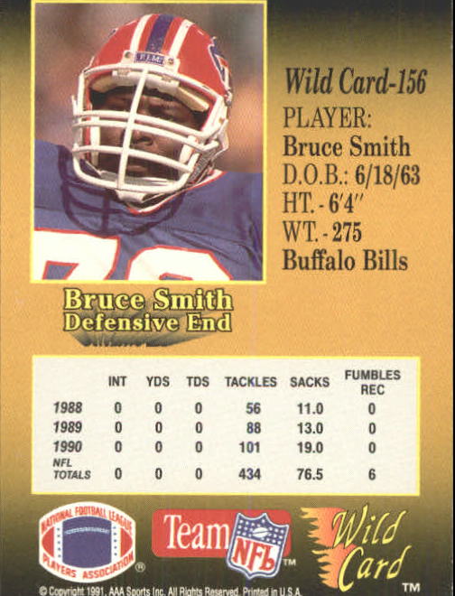 1991 Wild Card #156 Bruce Smith back image