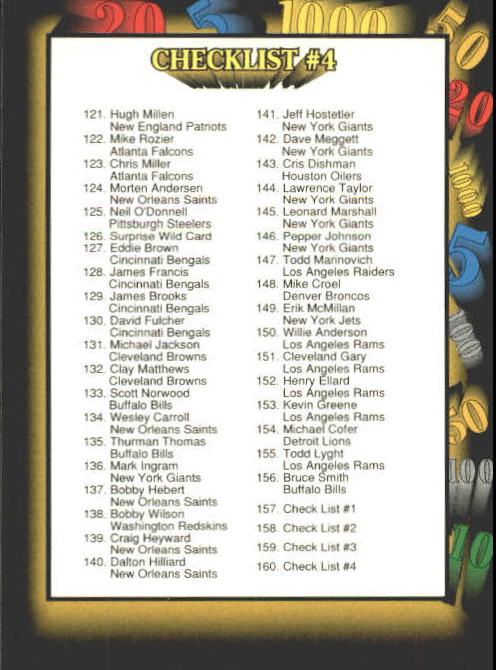 1991 Wild Card #160 Checklist 4
