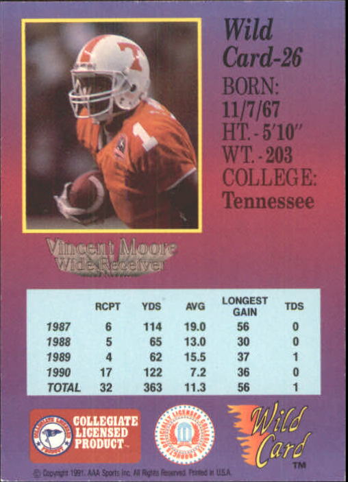 1991 Wild Card Draft #26 Vince Moore back image
